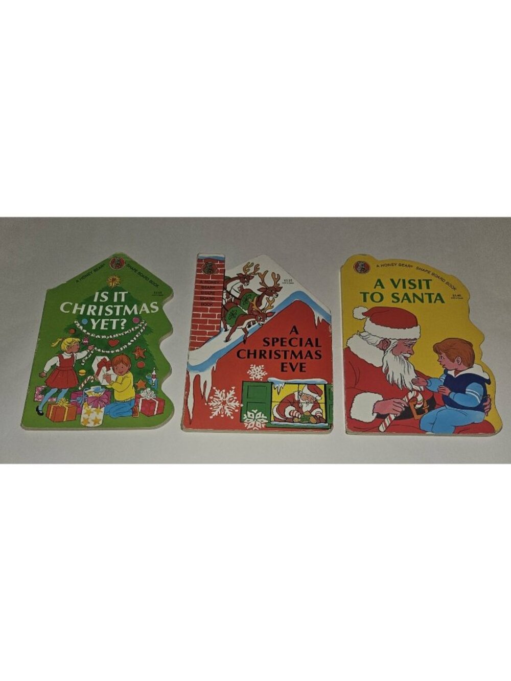 3 VTG Shape Board Book Lot Honey Bear Is Christmas Yet Special Eve Visit Santa